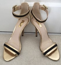 TOPSHOP GOLD COLOURED PEEP TOE STILETTOS WITH ANKLE STRAP, GREAT PARTY SHOES
