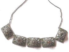 ANTIQUE STERLING SILVER PASTE SET PLAQUE NECKLACE SUFFRAGETTE A/F WL173