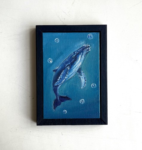 Framed blue whale oil - framed, painting