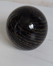Black Gold Swirl Paperweight Round Art Glass H 6cm Collectable Abstract