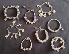 Charm Bracelets x 8 Job Lot Metal Glass Faux Pearl & Enamelled Charms
