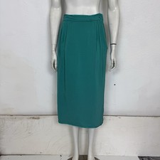 Vintage 80s Jade Emerald Green Teal Janice Wainwright wool Silk Midi Skirt 8 10