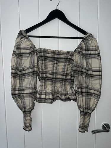 Zara beige black check linen - beige,