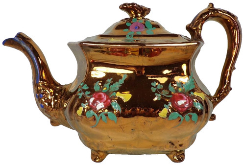 Copper luster teapot embossed - teapot,
