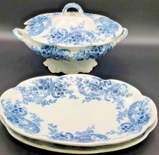 Antique W. Adams & Co. Tunstall Trio: Gravy Tureen & 2 Platters, c.1890s