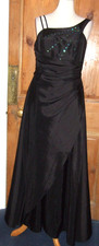 CHERLONE BLACK LONG MAXI EVENING DRESS GREEN BEAD SEQUIN SZ 14 VINTAGE ?