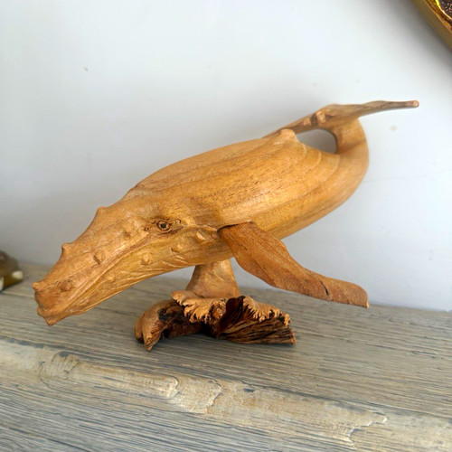 Carved wooden humpback whale - wooden,