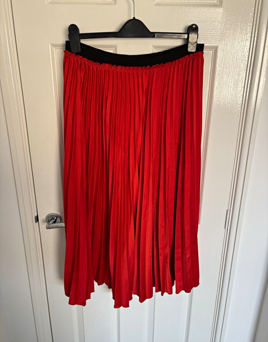 Red pleated midi skirt - midi,