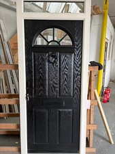Composite Door and Frame. Black Woodgrain/Cream Woodgrain. Prehung, ready to fit