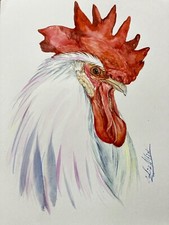 Rooster Farm Bird Watercolor