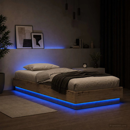 Walplus artisan oak led bed - oak,