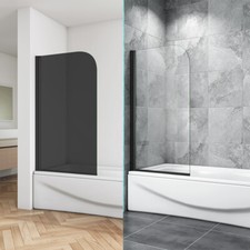 Shower Bath Screen Panel Matt Black Frame Clear/Dark Grey Glass Pivot Door Panel