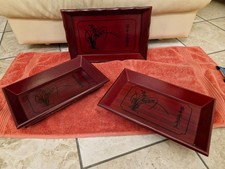 3 Japanese wooden lacquer tea trays 