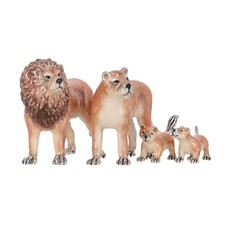 Saturno Hand Enamelled 925 Sterling Silver Lion Family - Set Of Four Ornaments
