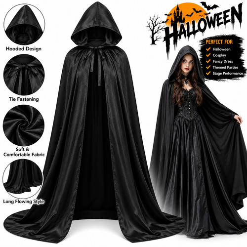 Halloween hooded cloak black - halloween,
