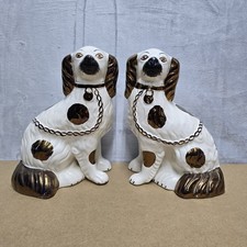 Staffordshire Dog Mantle Spaniel Copper Lustre Antique Pottery Pair 