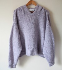 ZARA Knit Women’s Lilac Wool Blend Chunky Hooded Jumper L Oversized Sloppy Joe