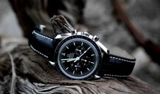 LEATHER DEPLOYMENT CLASP WATCH STRAP FOR OMEGA SEAMASTER SPEEDMASTER 18 20 22mm