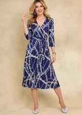 Kaleidoscope Navy Chain Print Jersey Wrap Dress  UK 12  (fm135-2)