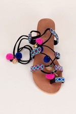 JONAK PARIS JALO POMPOM TASSEL GLADIATOR FLAT SANDALS POM 3 36 ALAMEDA TURQUESA