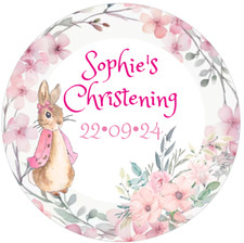 48 Personalised Christening Baptism Stickers FLOPSY BUNNY  40mm Labels