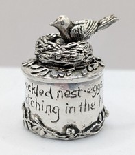 Vintage Silver Scenes Wales Silver Plated Birds Nest Pill Pot Trinket Box 1990