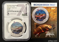 2021 COOK ISLANDS MICHIGAN BROOK TROUT NGC MS70 AMERICAN STATE ANIMALS 1 OZ SILV
