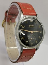 Vtg 1950s Rado Exacto 15J Mechanical Military Style Black Face 33mm Gents Watch 