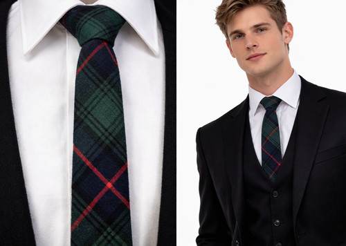 Tartan wool men tie slim - tartan,