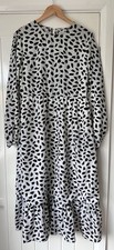 Missguided 12 Midi Dress White Black Spot Print Long Sleeve Tiered Lined VGC