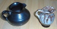 2 Vintage Pottery Jugs Blue Brown Drip Glaze + Prinknash Pewter Effect