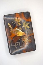 Antique Japanese Maki-e Lacquer Trinket Box | Bird & Leaf Design | early 1900s