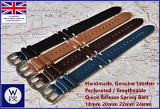 HANDMADE Italian Leather Rally Racing Watch Strap, Quick Release, 18-24mm