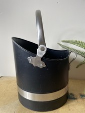 Black Metal Chrome Coal Scuttle Bucket Helmet Shaped Storage Fireplace Fireside