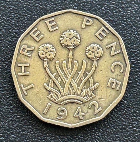 1942 brass three pence coin - three,