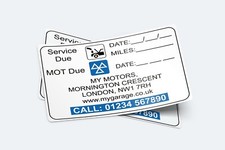 100 MOT & Service Reminder Sticker With Your Name and Address Garage Stickers