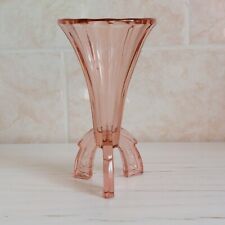 Art Deco Rocket Vase Pink Glass 1930s Tripod Legs Czech Bohemian Interior 16cm 2