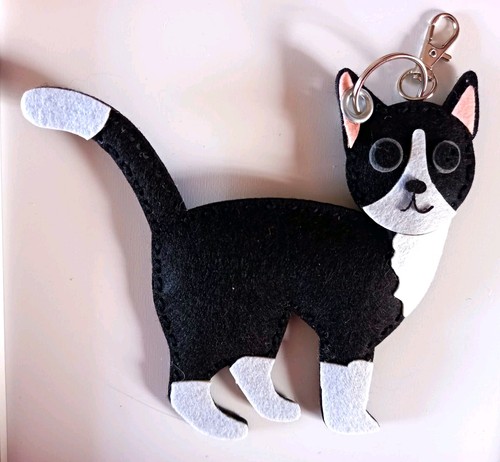 Black white felt cat animal - cat,