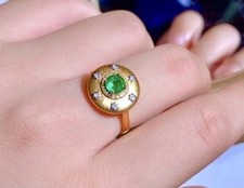 Certified Zambian Emerald And Diamond Ring In 18k Solid Yellow Gold Emerald Ring