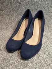 M&S Collection Insolia Wide Fit Court Shoes Heel UK Size 4 Navy Blue