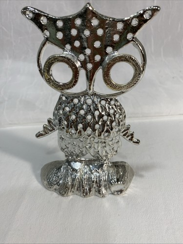 Vintage silver tone metal - silver, owl