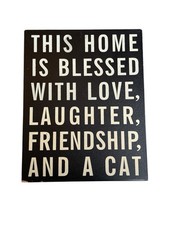 BLOCK WOOD PICTURE THIS HOME IS BLESSED WITH LOVE LAUGHTER FRIENDSHIP AND A CAT
