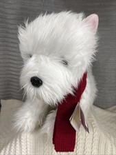 BHS White Westie Scottish Terrier Dog 16” Soft Toy Plush Vintage Red Scarf