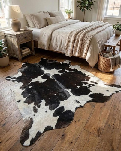Genuine black white cowhide - black,