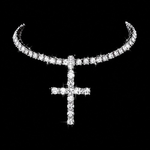 Iced out cross pendant tennis - cross,