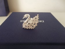Vintage Signed Swarovski White Clear Silver Tone Swan Pin Tie Tack Hat Lapel Pin
