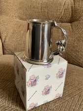 Vintage 3inch Christening Mug By ROYAL SELANGOR. HAS TEDDY SITTING ON HANDLE.