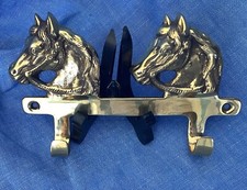 Brass TWO HORSE HEAD HANGER Wall Mounted 2 Hook Key / Towel/  Dog Lead Holder.