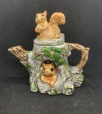  Adorable Vintage CBK Ltd 1992 Majolica Squirrel Tree Teapot w/ Lid 6" x 7” x 4"