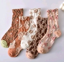 Womens Floral Mid Calf Crew Socks 5 Pairs Spring Retro Vintage Style Size 4-7